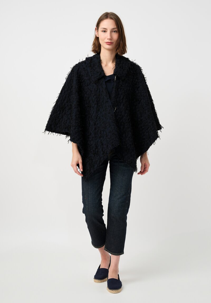 Alabama Chanin Embroidered Rosette Walking Cape in Black & Navy Blue