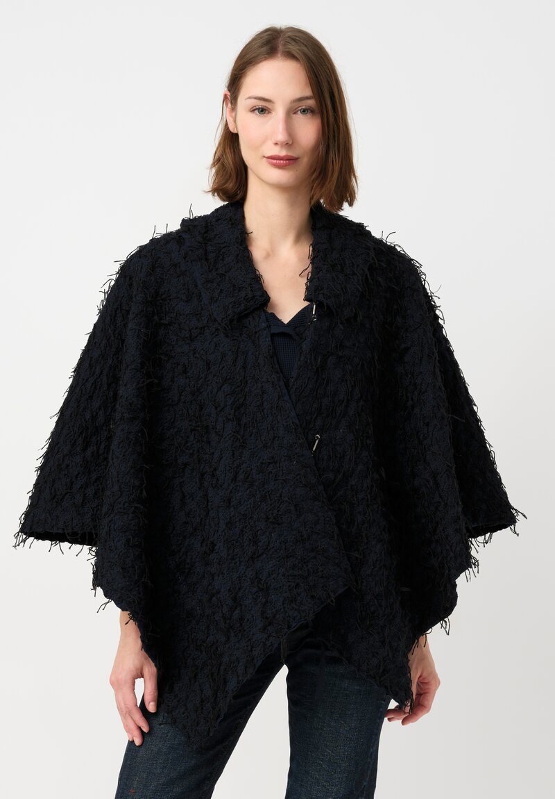 Alabama Chanin Embroidered Rosette Walking Cape in Black & Navy Blue