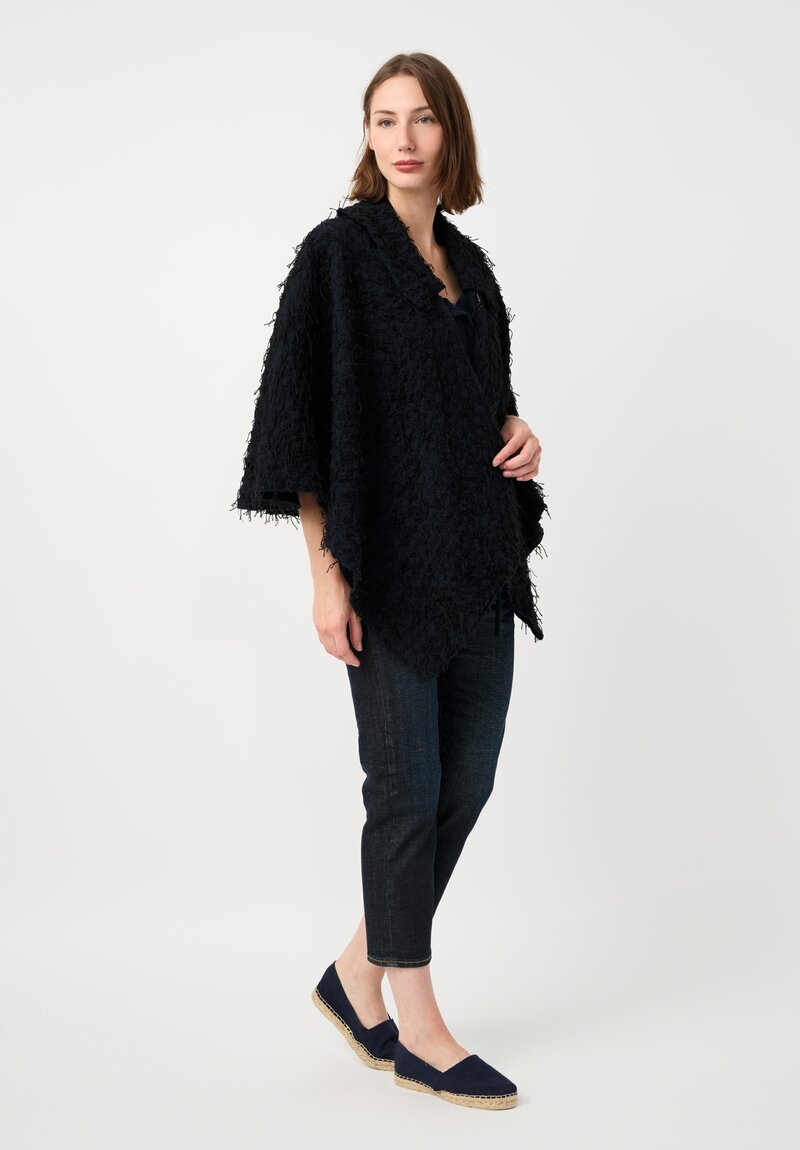 Alabama Chanin Embroidered Rosette Walking Cape in Black & Navy Blue