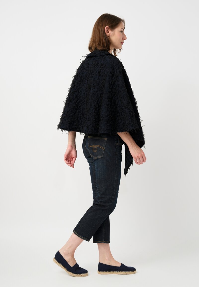 Alabama Chanin Embroidered Rosette Walking Cape in Black & Navy Blue