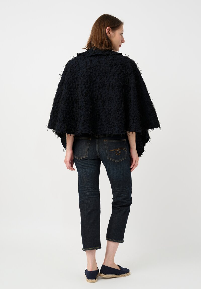 Alabama Chanin Embroidered Rosette Walking Cape in Black & Navy Blue