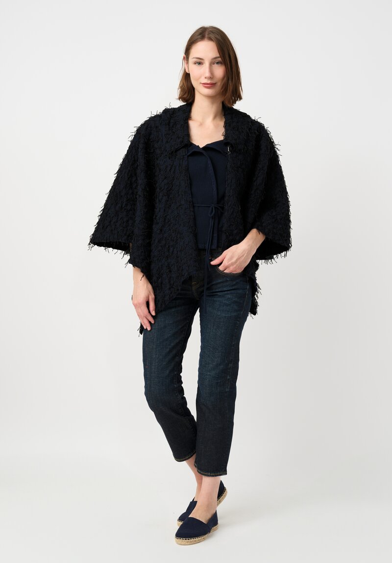 Alabama Chanin Embroidered Rosette Walking Cape in Black & Navy Blue