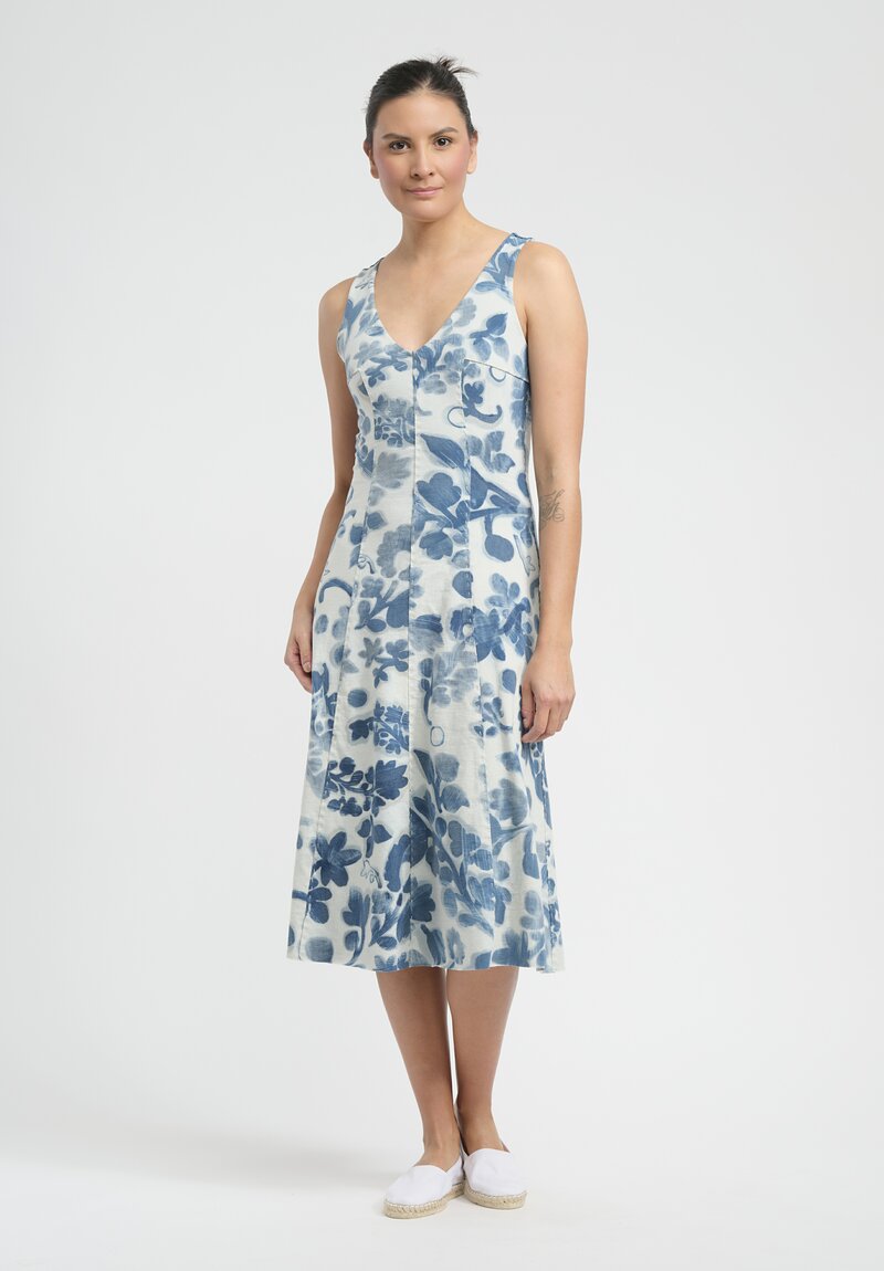 Alabama Chanin Cotton Lola Dress in Natalies Garden Blue