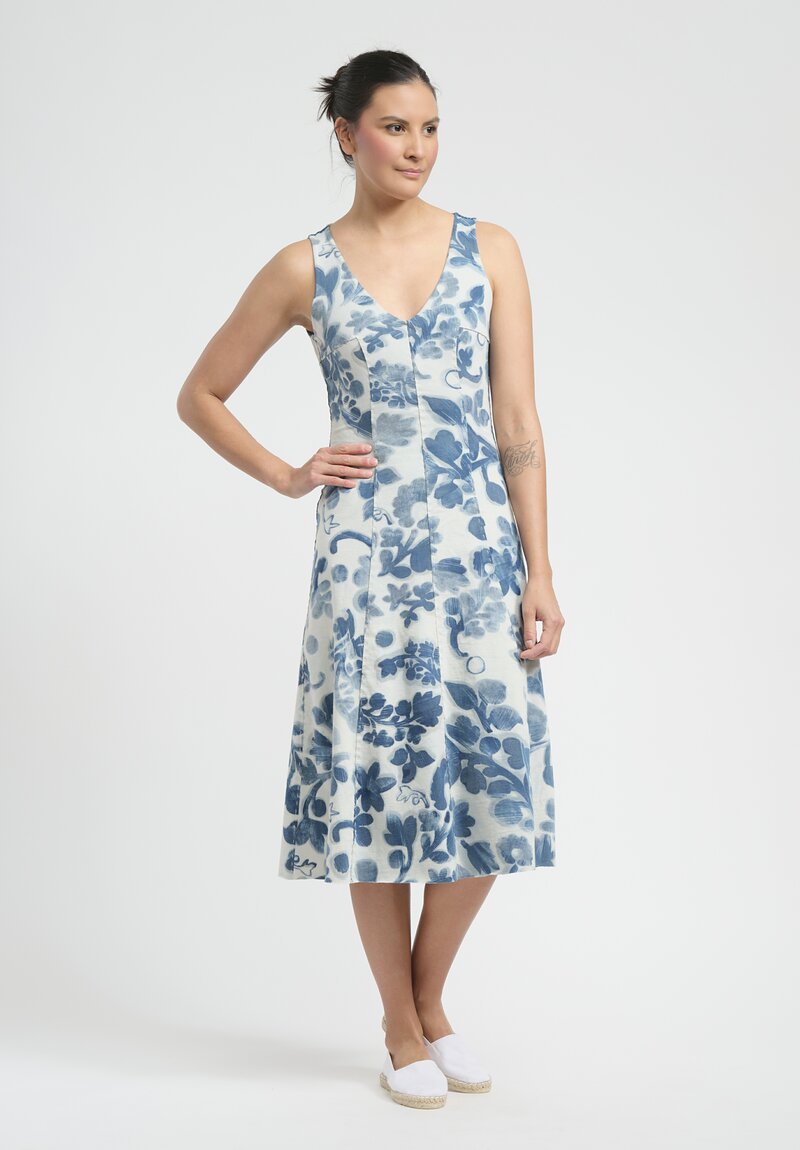 Alabama Chanin Cotton Lola Dress in Natalies Garden Blue