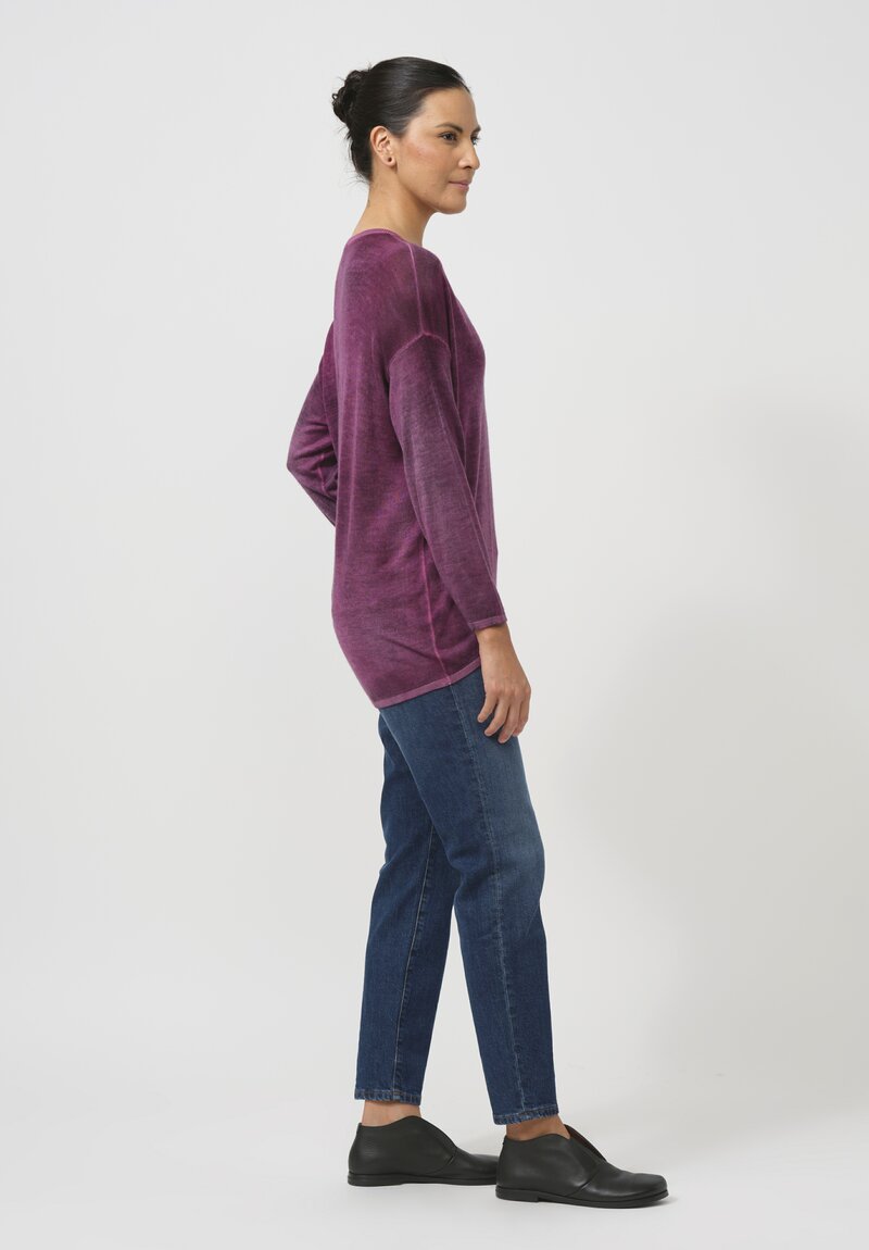 Avant Toi Cashmere & Silk Hand-Painted V-Neck Sweater in Nero Clematis Purple	