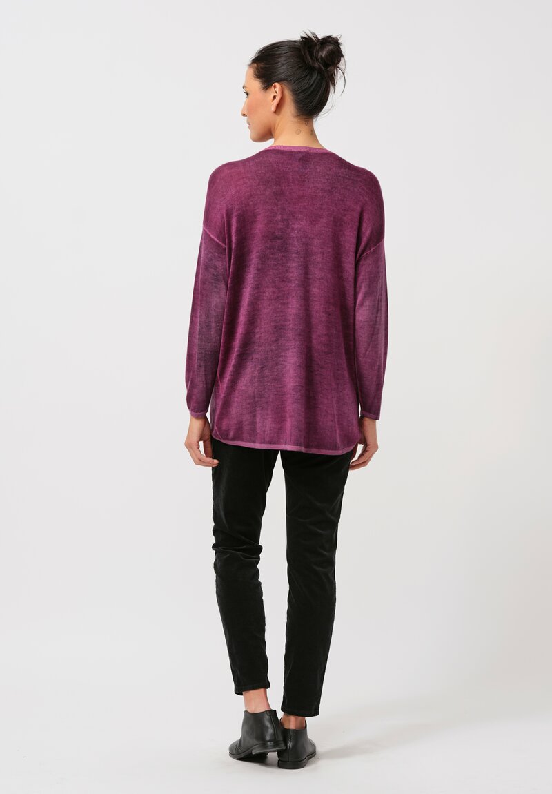 Avant Toi Cashmere & Silk Hand-Painted V-Neck Sweater in Nero Clematis Purple	