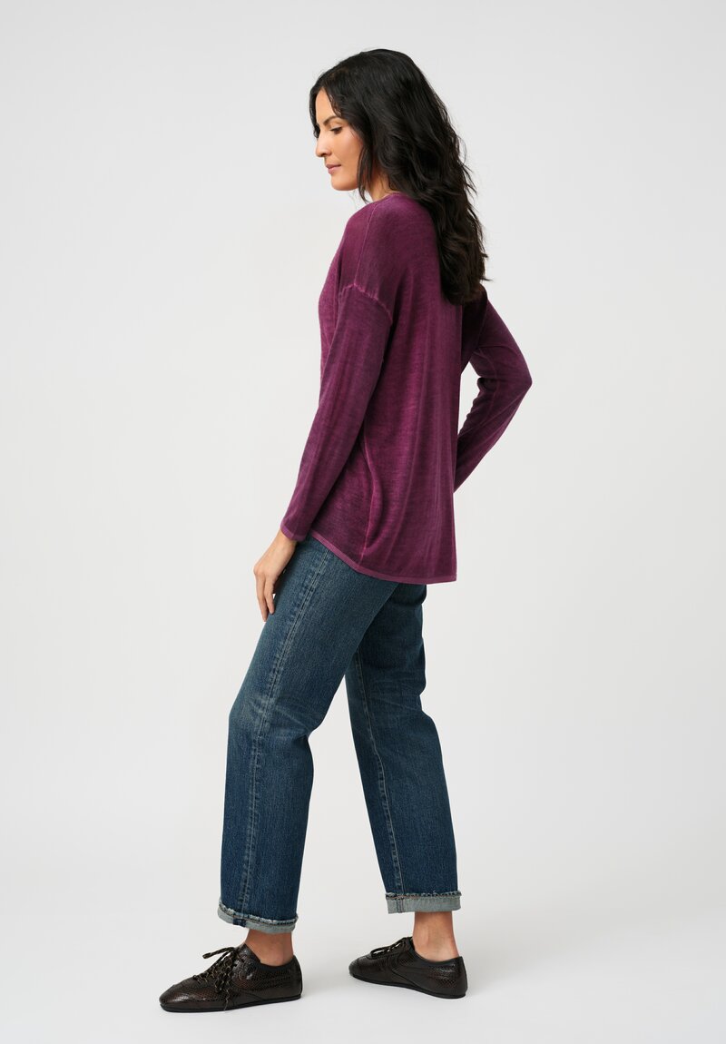 Avant Toi Cashmere & Silk Hand-Painted V-Neck Maglia Sweater in Nero & Clematis Purple