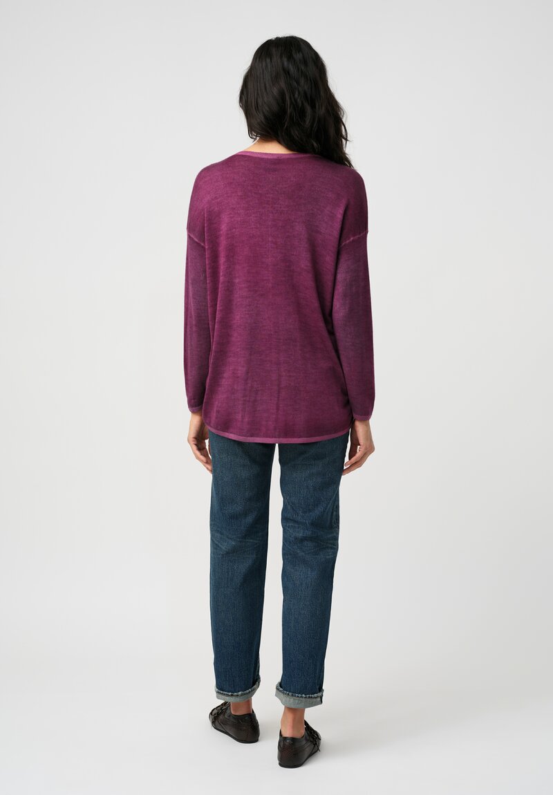 Avant Toi Cashmere & Silk Hand-Painted V-Neck Maglia Sweater in Nero & Clematis Purple