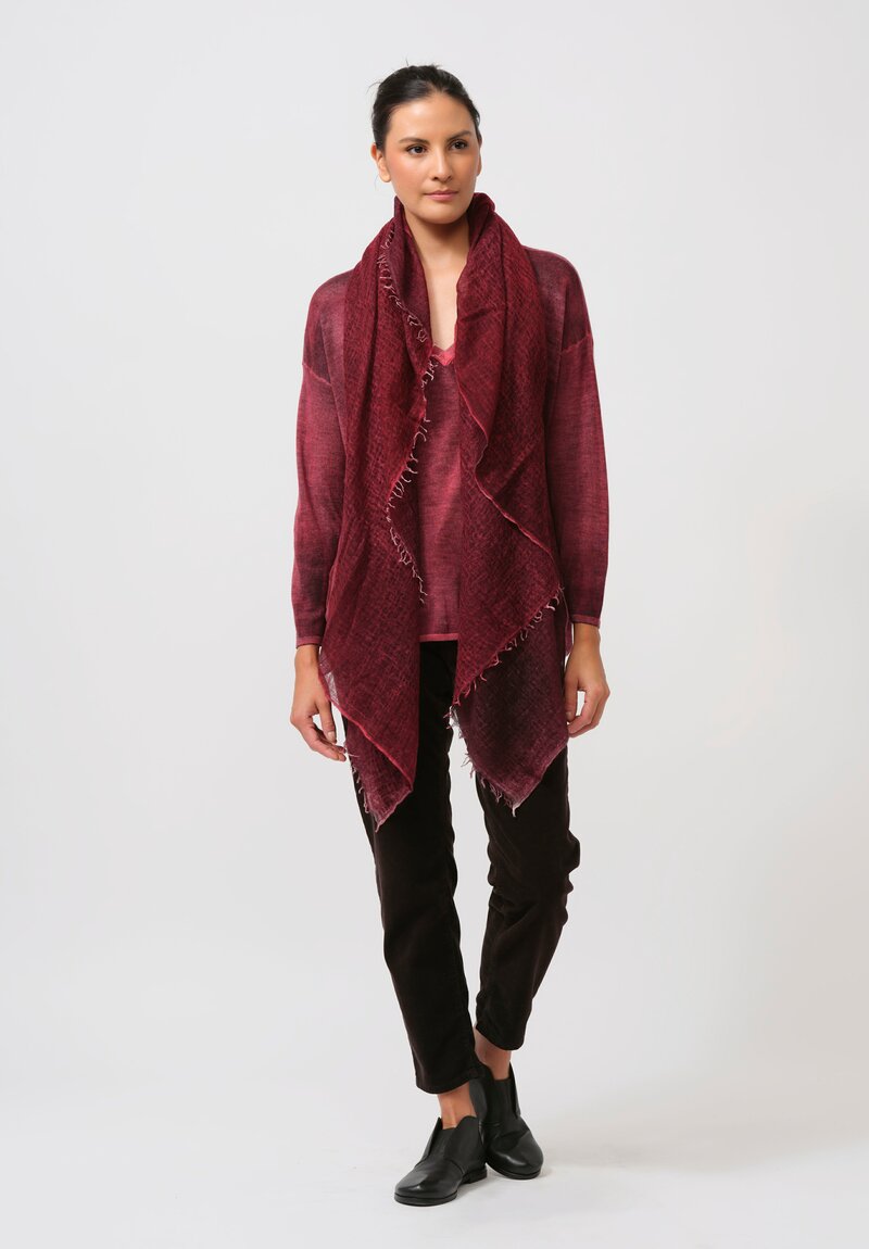 Avant Toi Cashmere & Silk Hand-Painted V-Neck Sweater in Nero Camellia Red	