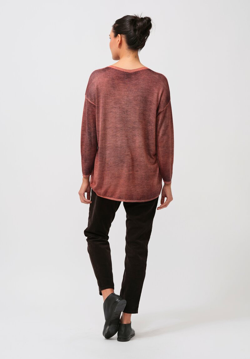 Avant Toi Cashmere & Silk Hand-Painted V-Neck Sweater in Nero Mandarancio Orange	