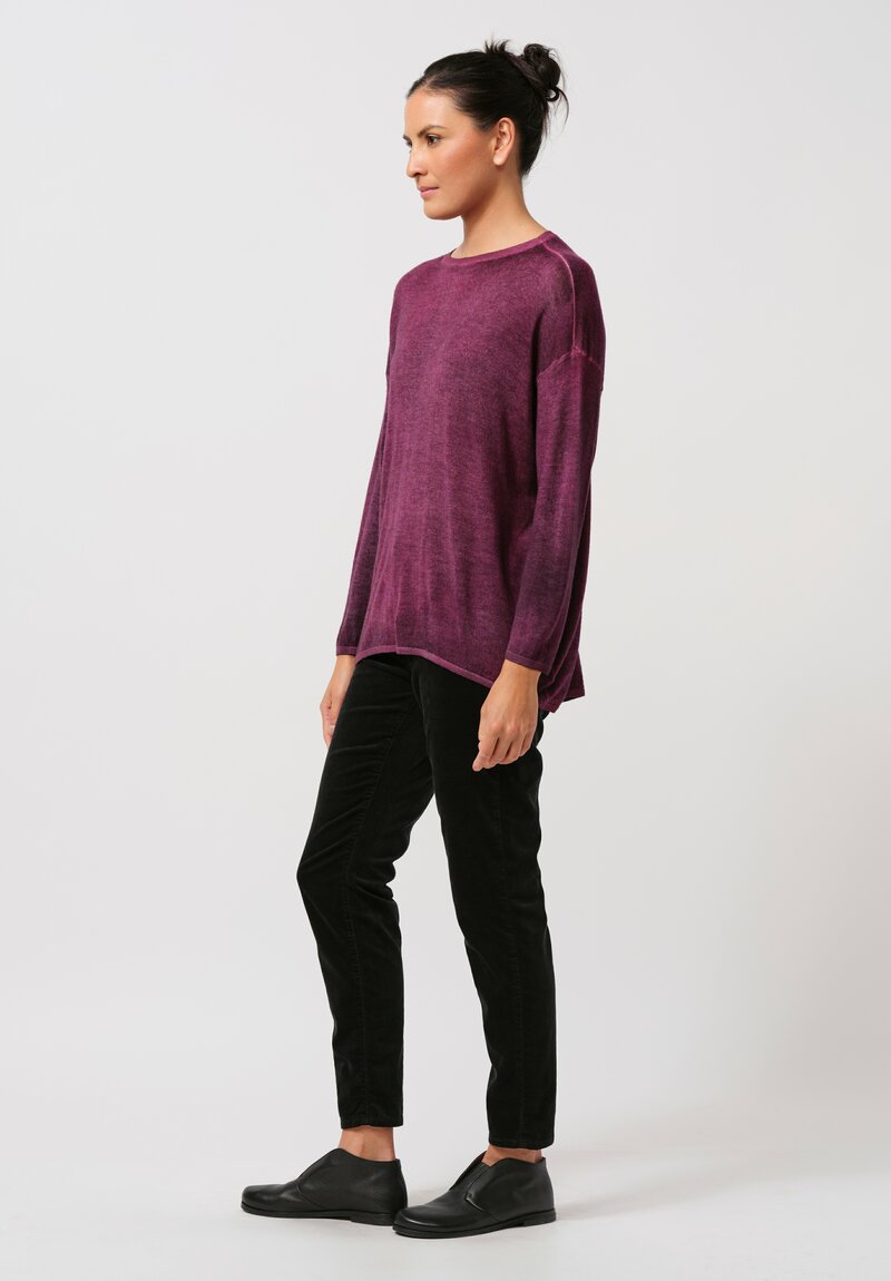 Avant Toi Cashmere & Silk Hand Painted Crewneck Sweater in Nero Clematis Purple	