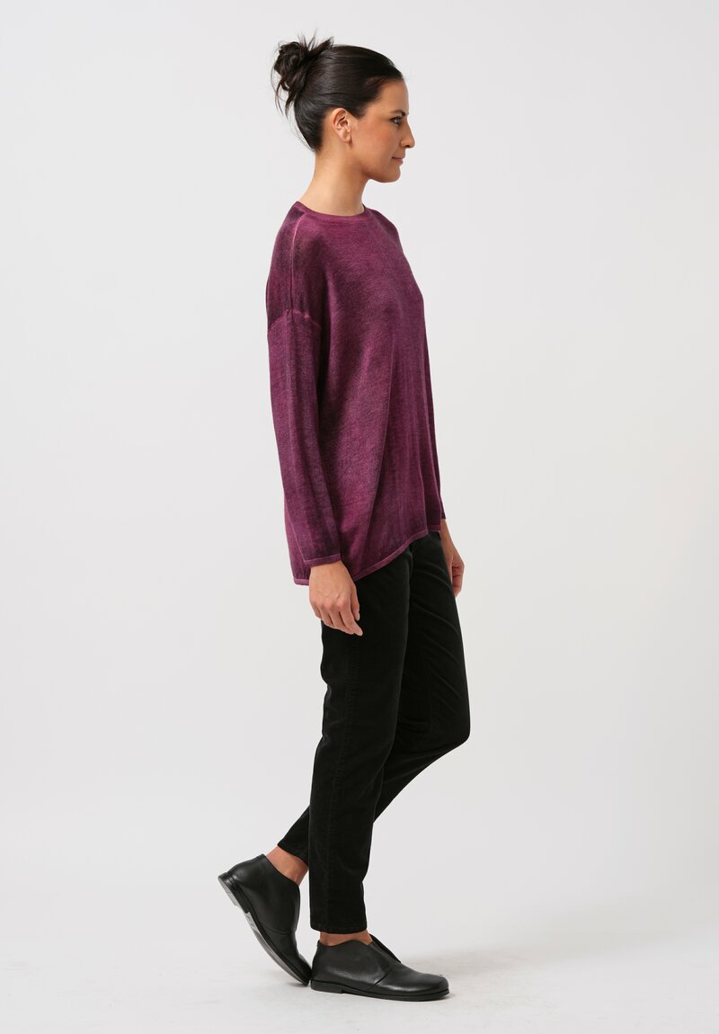 Avant Toi Cashmere & Silk Hand Painted Crewneck Sweater in Nero Clematis Purple	