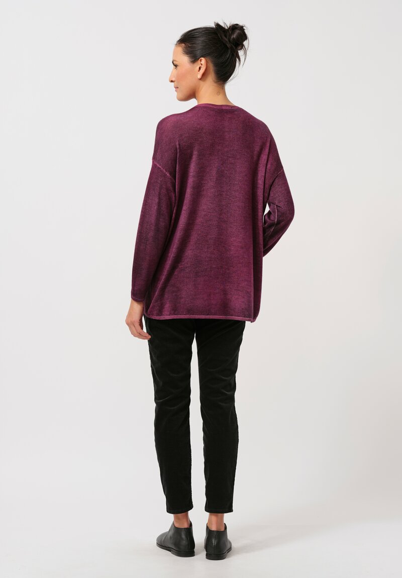 Avant Toi Cashmere & Silk Hand Painted Crewneck Sweater in Nero Clematis Purple	