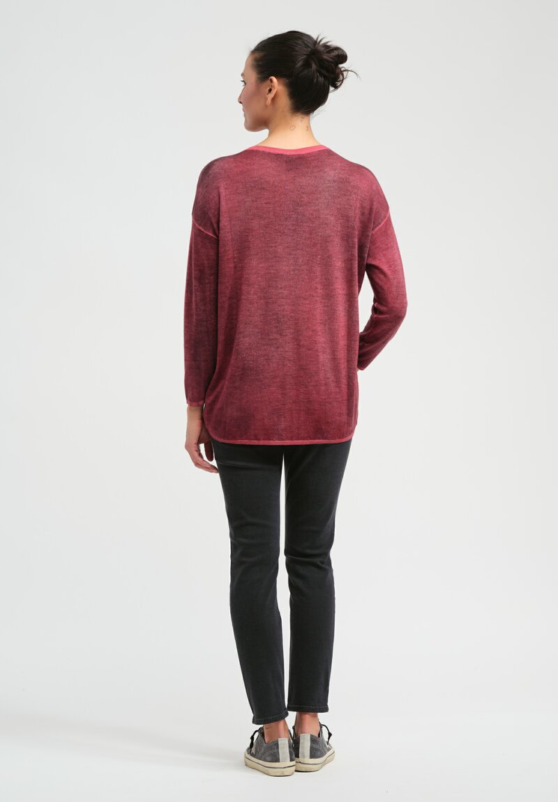 Avant Toi Cashmere & Silk Hand-Painted Crewneck Sweater in Nero Camellia Red	