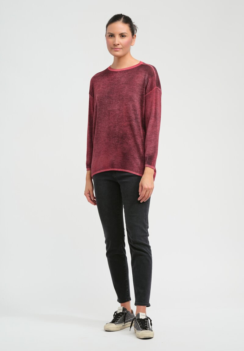 Avant Toi Cashmere & Silk Hand-Painted Crewneck Sweater in Nero Camellia Red	