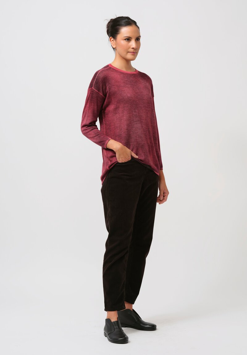 Avant Toi Cashmere & Silk Hand-Painted Crewneck Sweater in Nero Camellia Red	