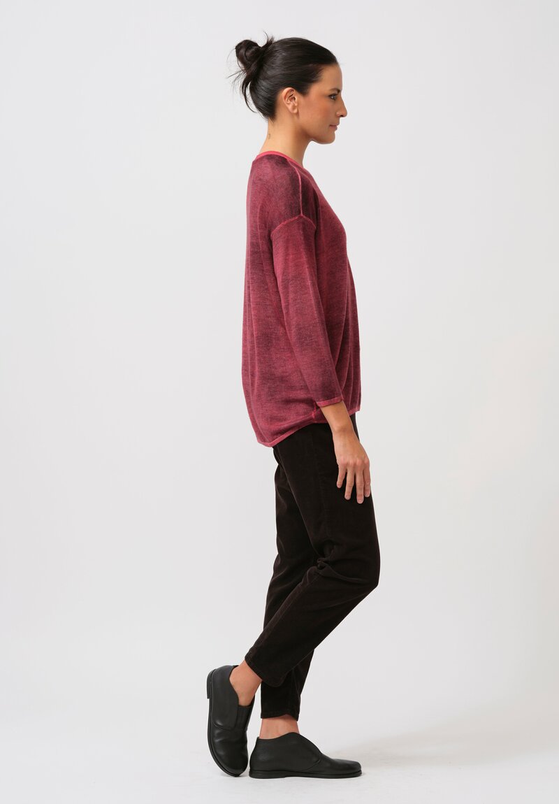 Avant Toi Cashmere & Silk Hand-Painted Crewneck Sweater in Nero Camellia Red	