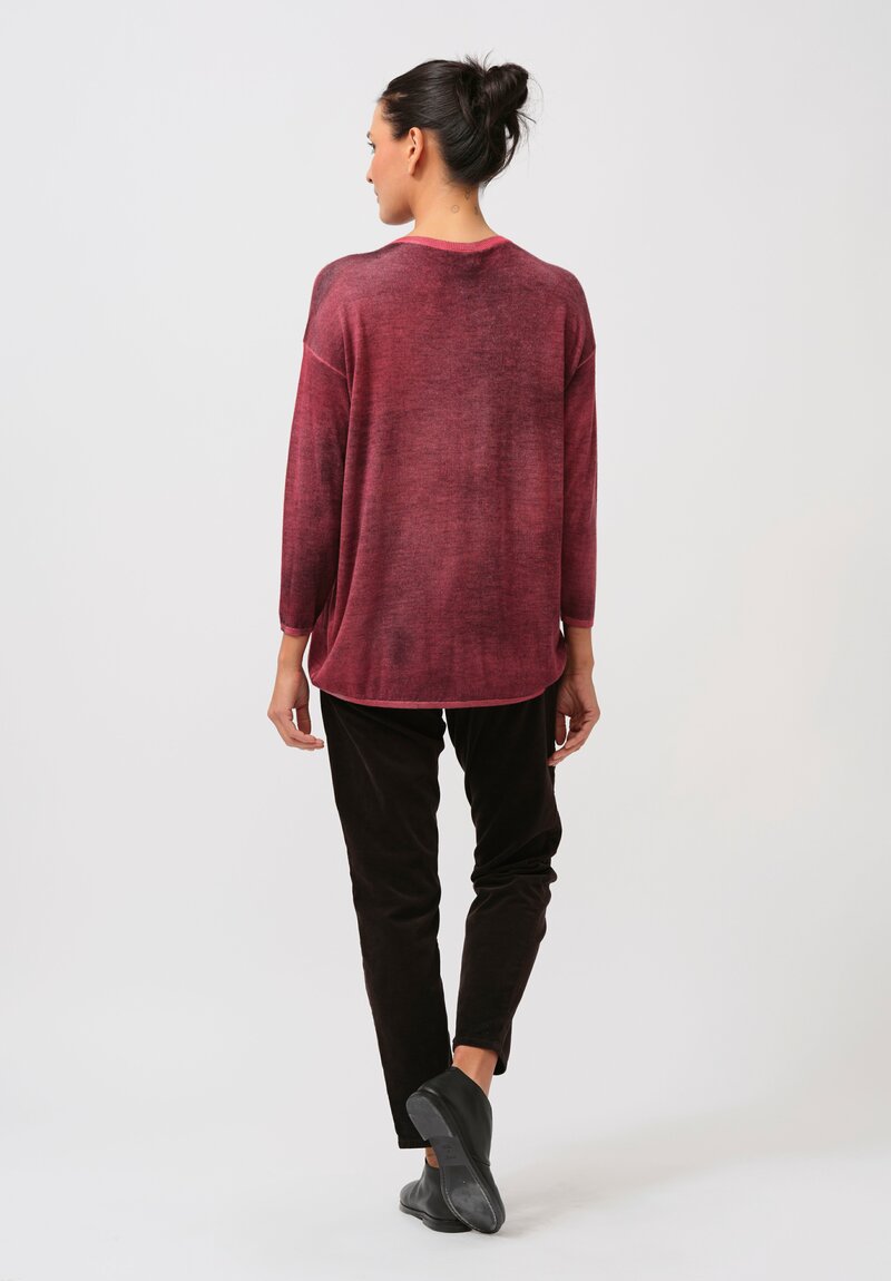 Avant Toi Cashmere & Silk Hand-Painted Crewneck Sweater in Nero Camellia Red	