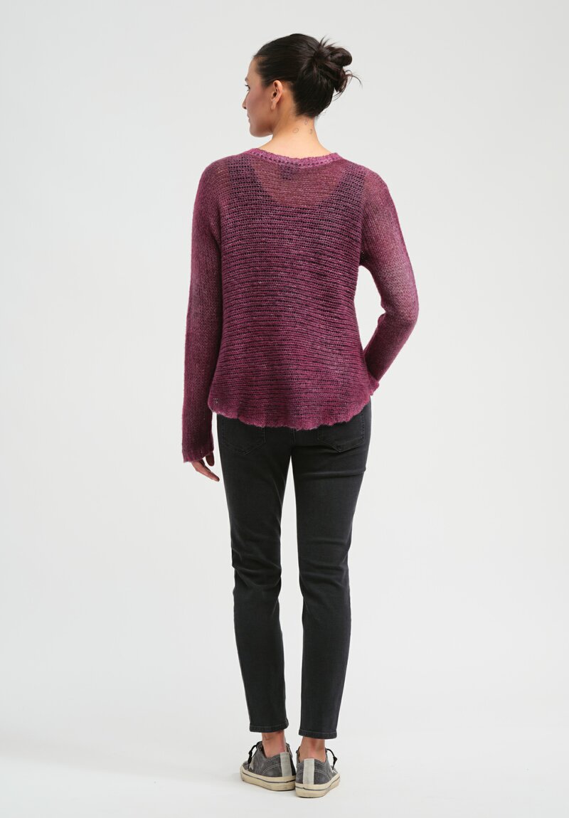Avant Toi Hand-Painted Open-Knit Cashmere & Silk Sweater in Nero Clematis Purple	