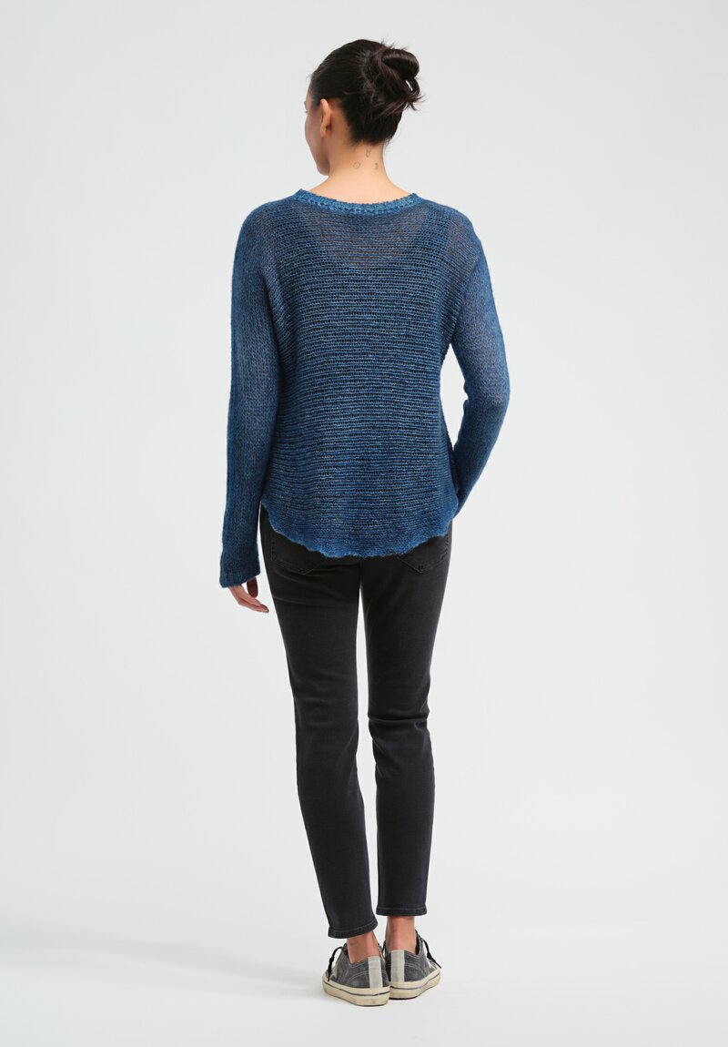 Avant Toi Open-Knit Cashmere & Silk Sweater in Nero Nigella Blue	