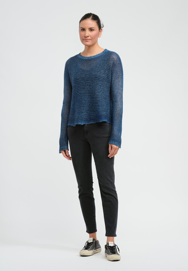 Avant Toi Open-Knit Cashmere & Silk Sweater in Nero Nigella Blue	
