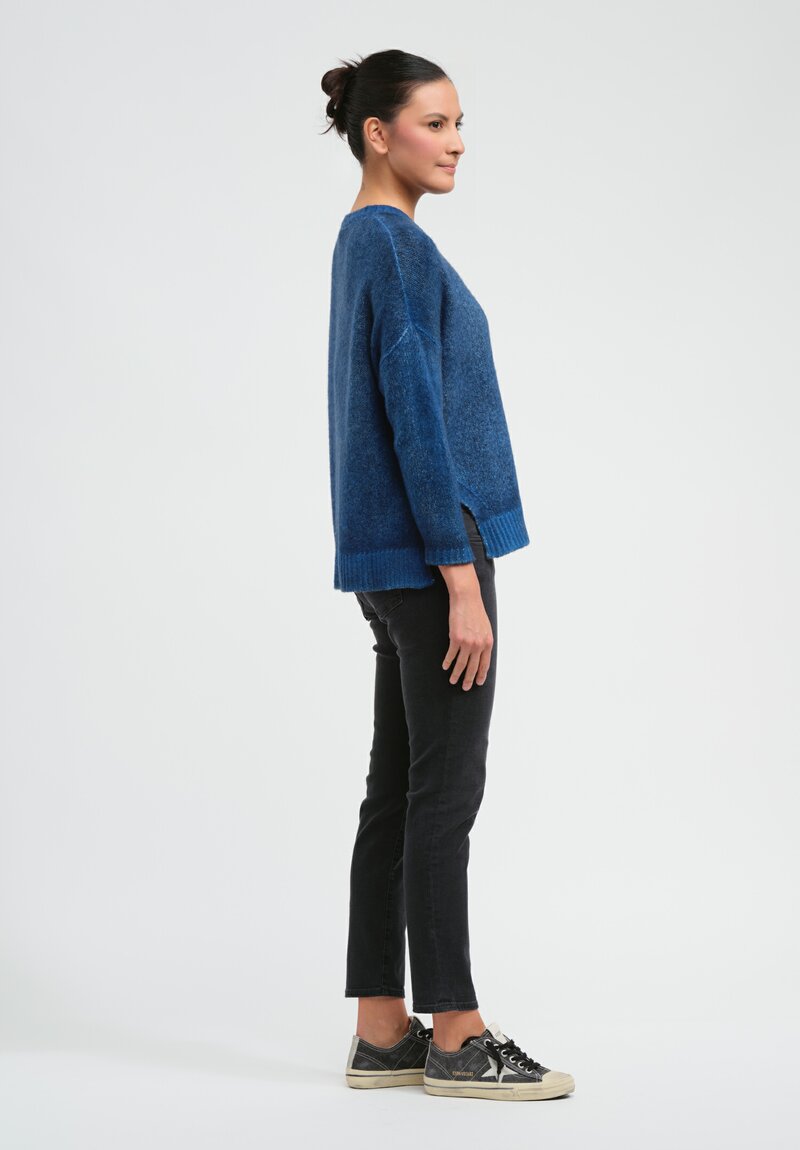Avant Toi Hand-Painted Cashmere & Silk Barchetta Pullover in Nero Nigella Blue	