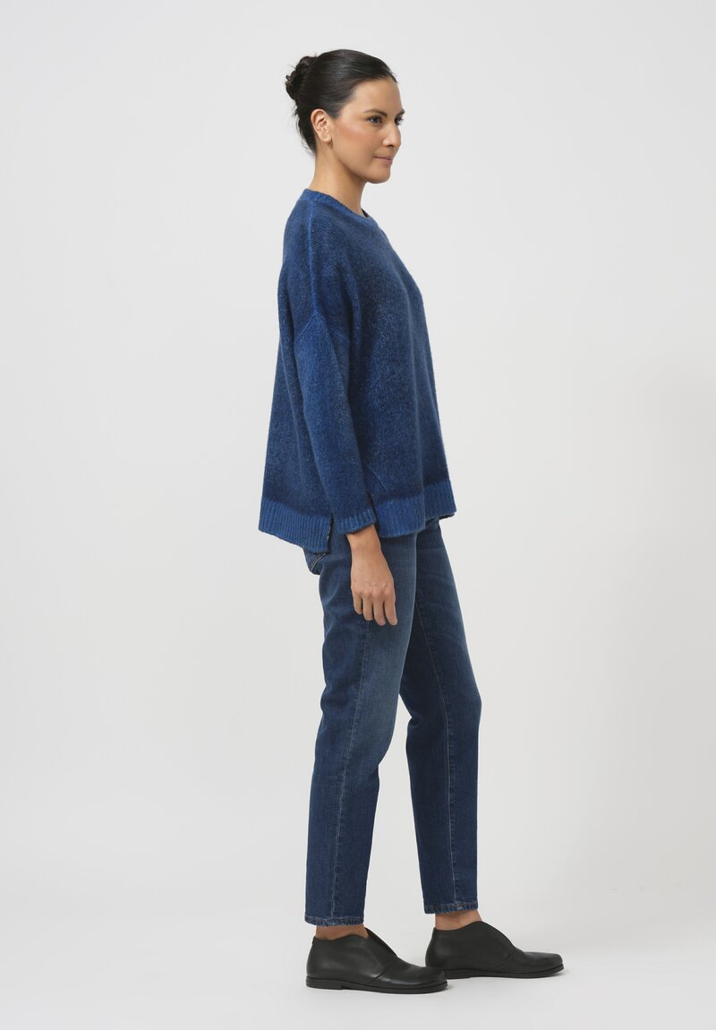 Avant Toi Hand-Painted Cashmere & Silk Barchetta Pullover in Nero Nigella Blue	