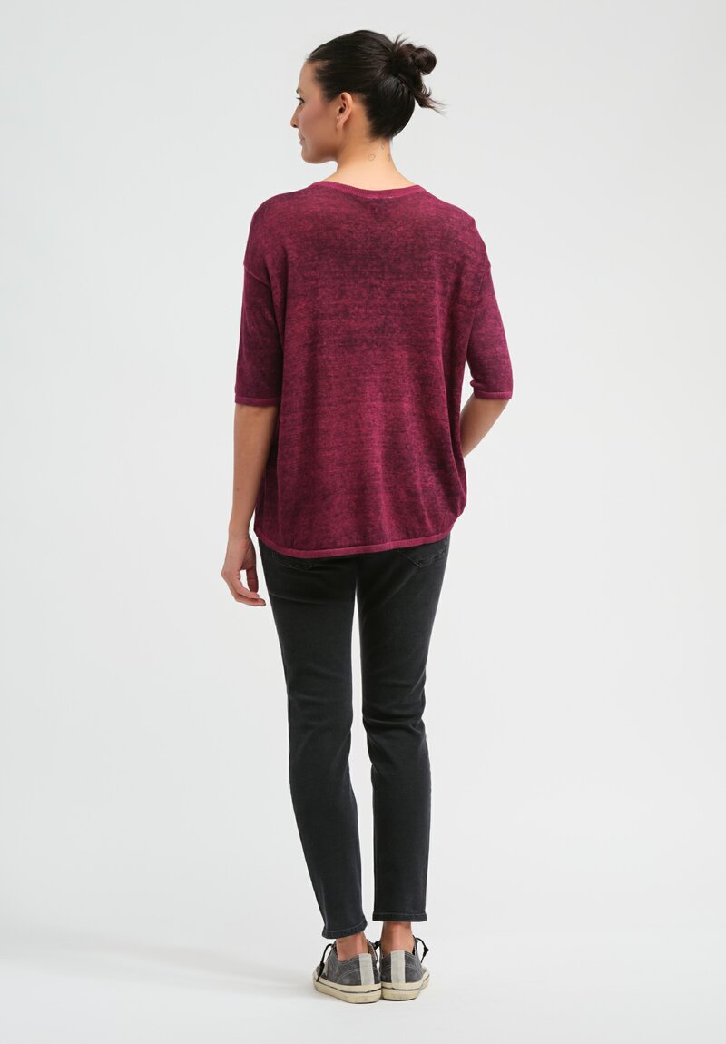 Avant Toi Hand-Painted Linen & Cotton Knit Top in Nero Clematis Purple	