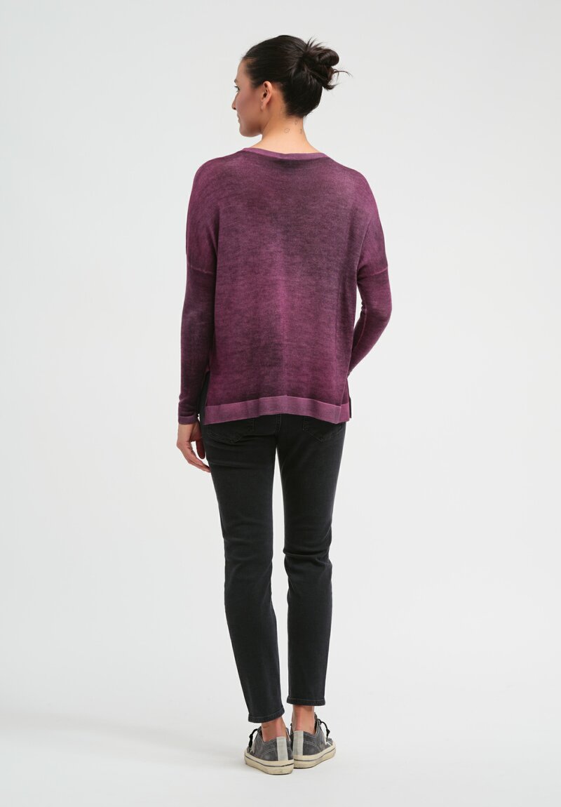 Avant Toi Cashmere & Silk Barchetta Spacchi Sweater in Nero Clematis Purple	