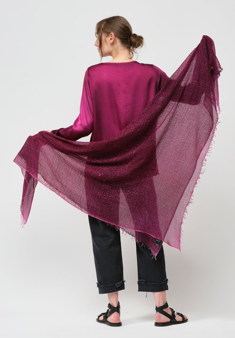 Avant Toi Hand-Painted Cashmere Gauze Scarf in Nero Clematis Purple	