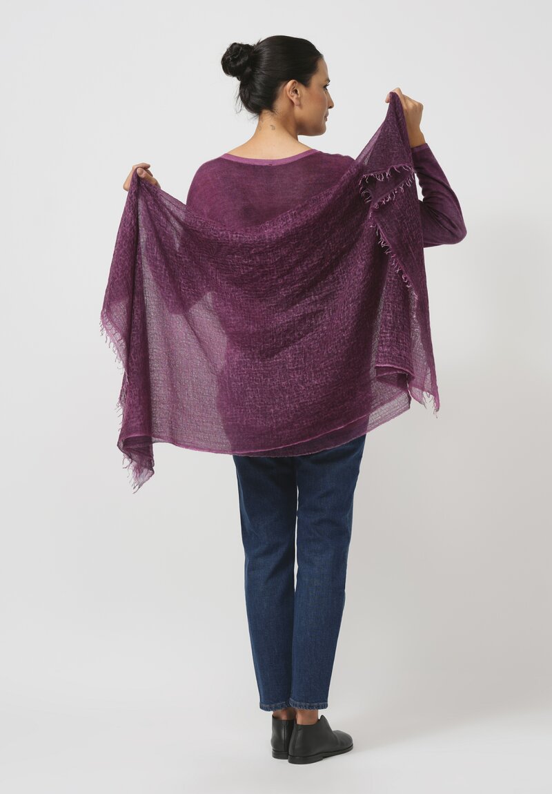 Avant Toi Hand-Painted Cashmere Gauze Scarf in Nero Clematis Purple	