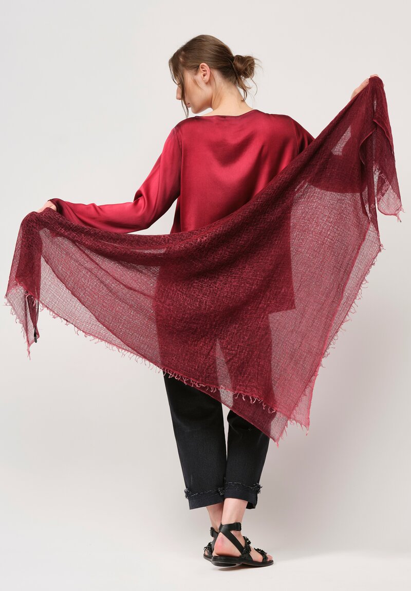 Avant Toi Hand-Painted Cashmere Gauze Scarf in Nero Camellia Red	