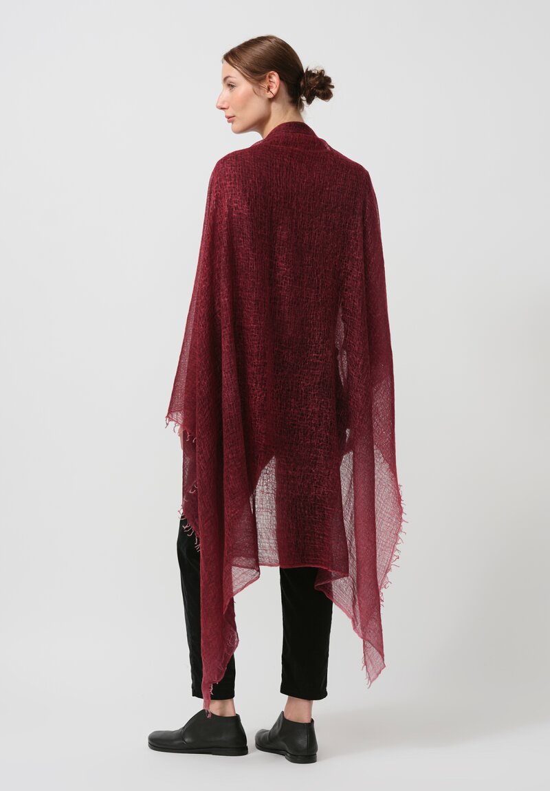 Avant Toi Hand-Painted Cashmere Gauze Scarf in Nero Camellia Red	