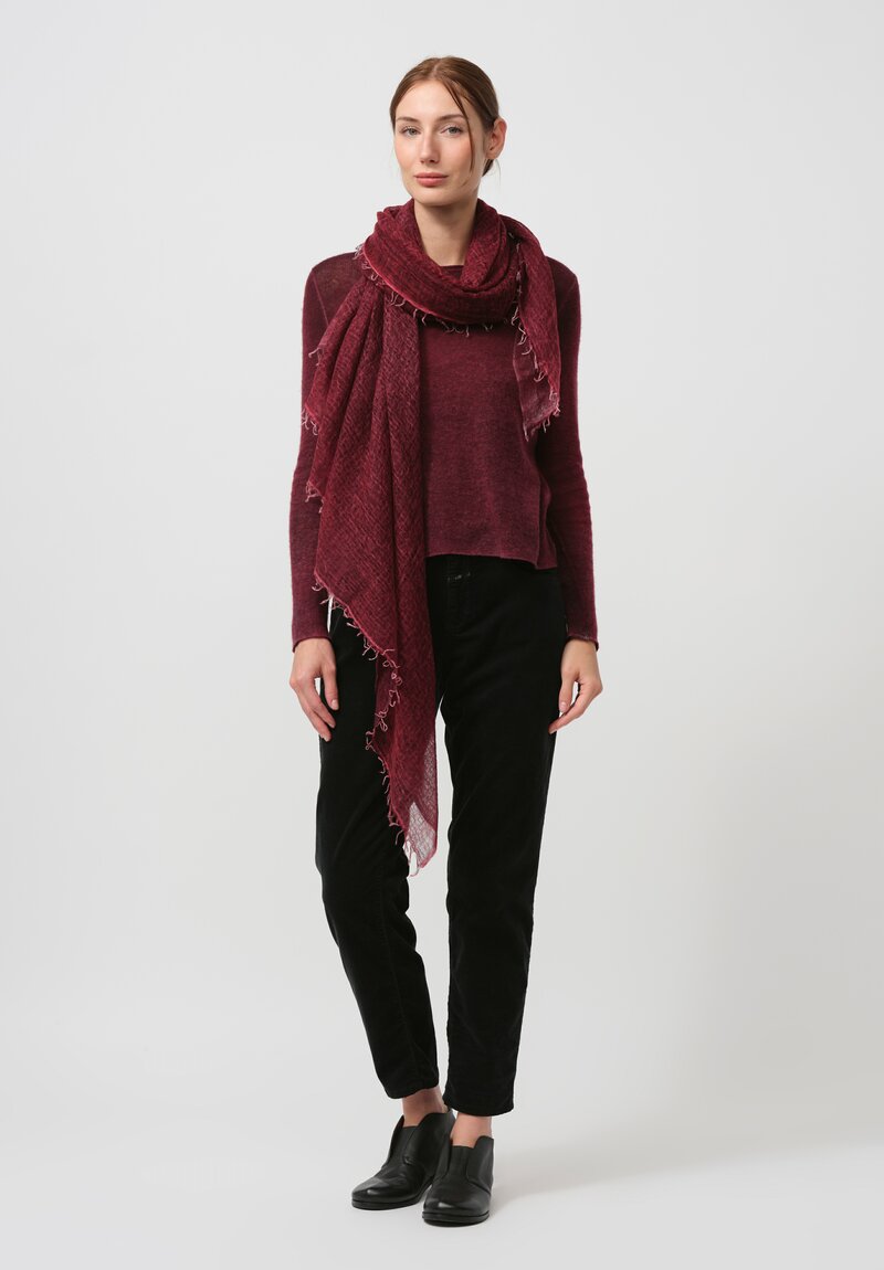 Avant Toi Hand-Painted Cashmere Gauze Scarf in Nero Camellia Red	