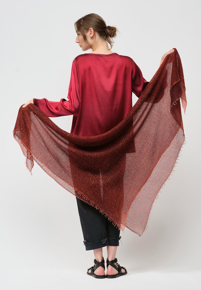 Avant Toi Hand-Painted Cashmere Gauze Scarf in Nero Mandarancio Orange	