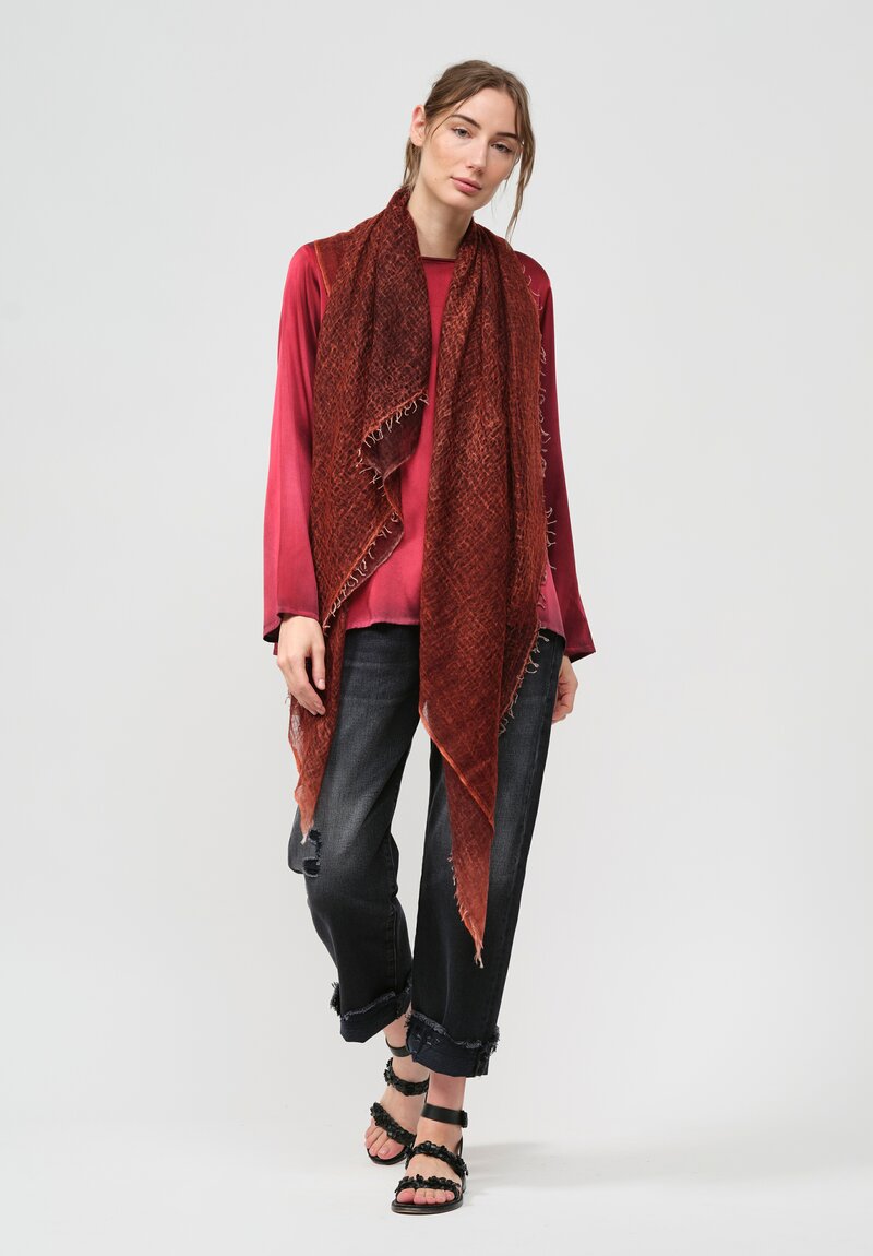 Avant Toi Hand-Painted Cashmere Gauze Scarf in Nero Mandarancio Orange	