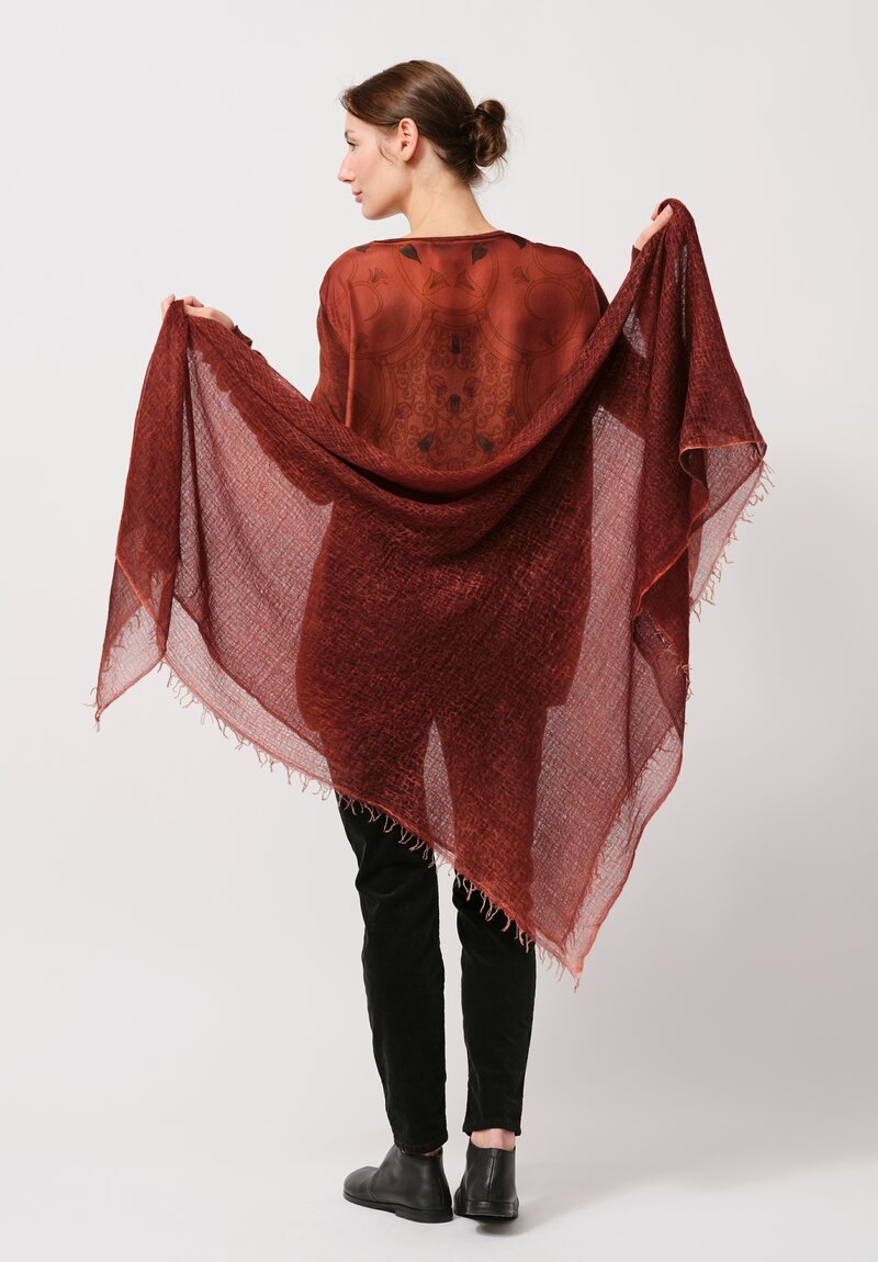 Avant Toi Hand-Painted Cashmere Gauze Scarf in Nero Mandarancio Orange	