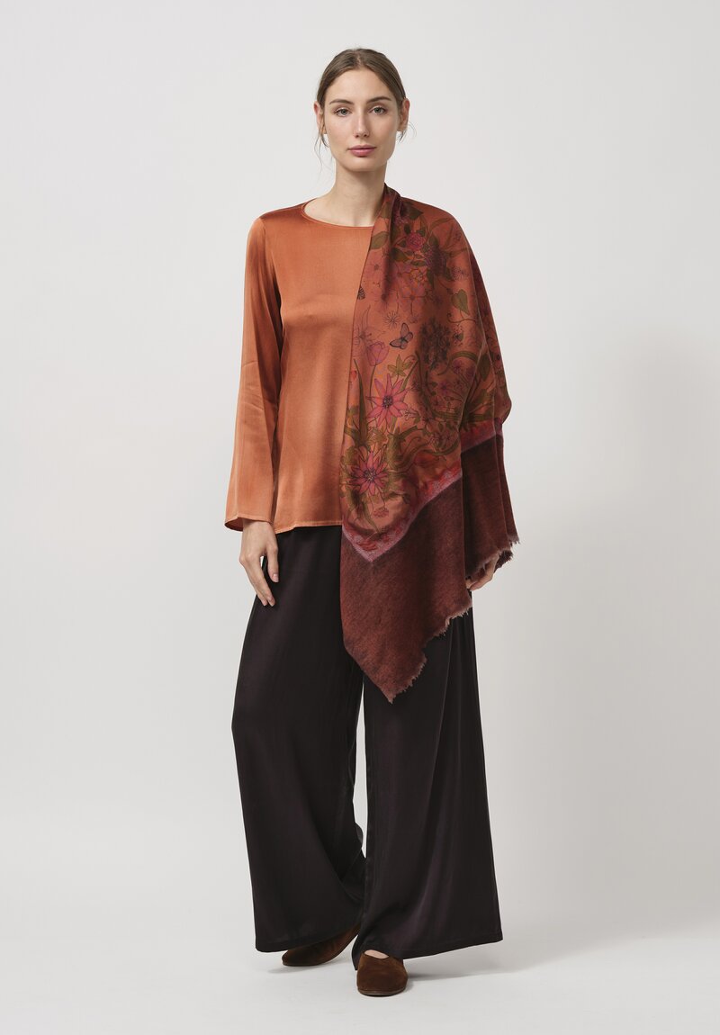 Avant Toi Cashmere & Silk Quadrello Dark Flowers Scarf Nero Mandarancio Orange	