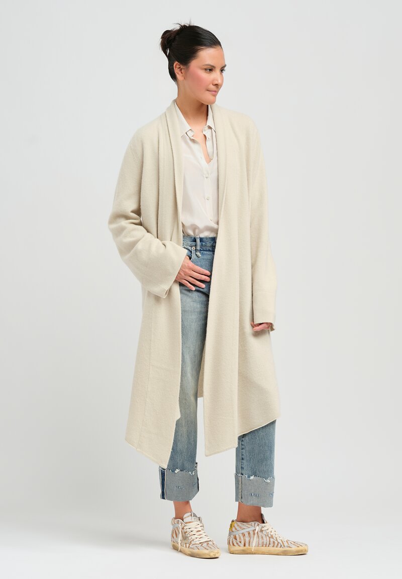 Frenckenberger Cashmere Long Cross Cardigan in Chalk White	