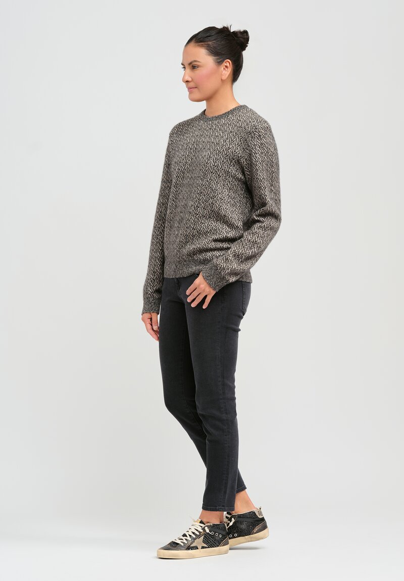 Frenckenberger Cashmere Mini Roundneck Sweater in Black & Grey Blocking