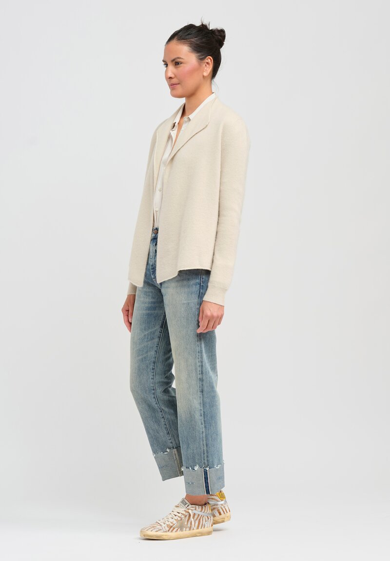 Frenckenberger Cashmere Short Single Cardigan in Chalk White