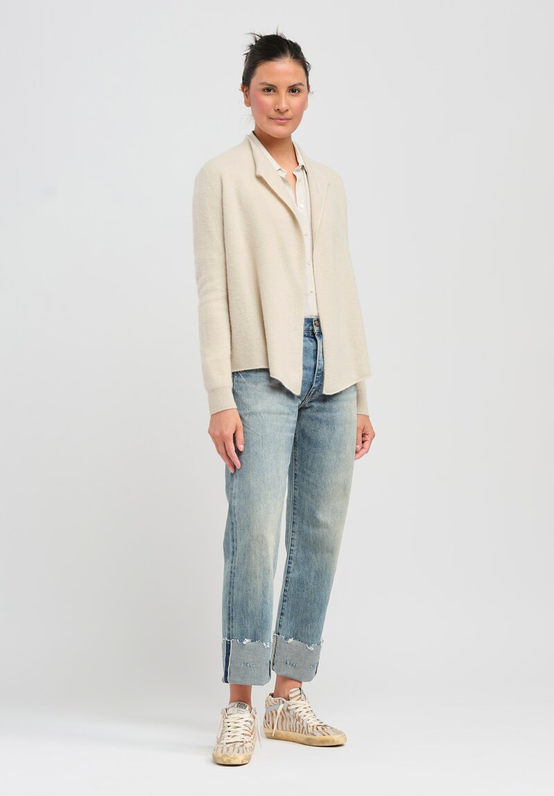 Frenckenberger Cashmere Short Single Cardigan in Chalk White