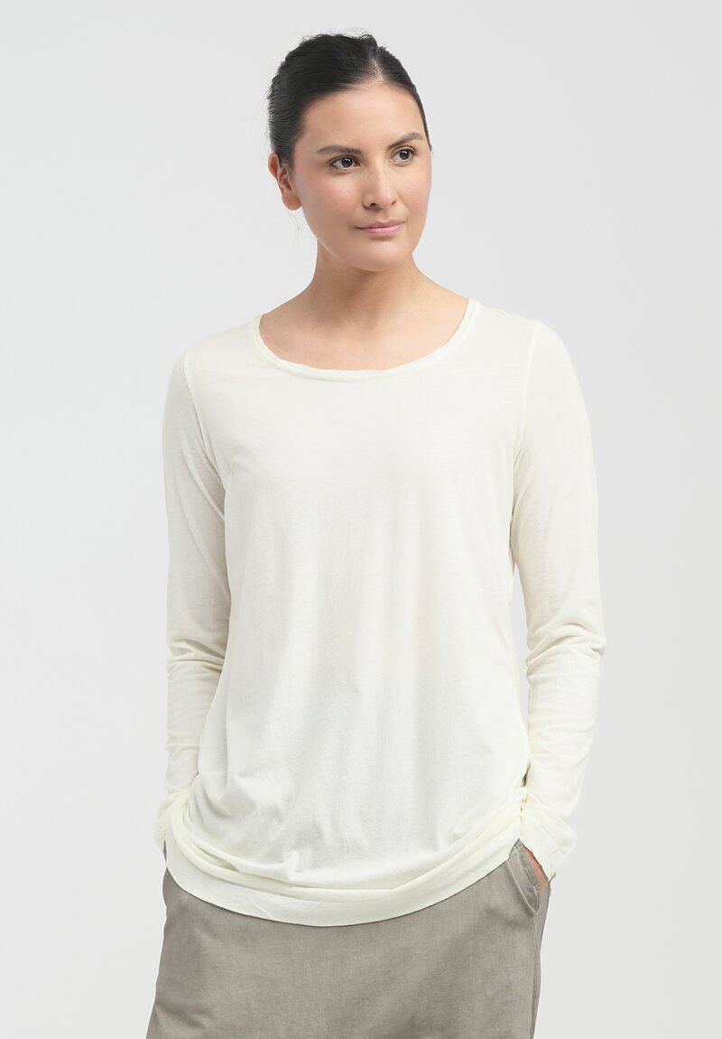 Rundholz Sheer Back Cotton Long Sleeve Top in Lilly Cloud White	