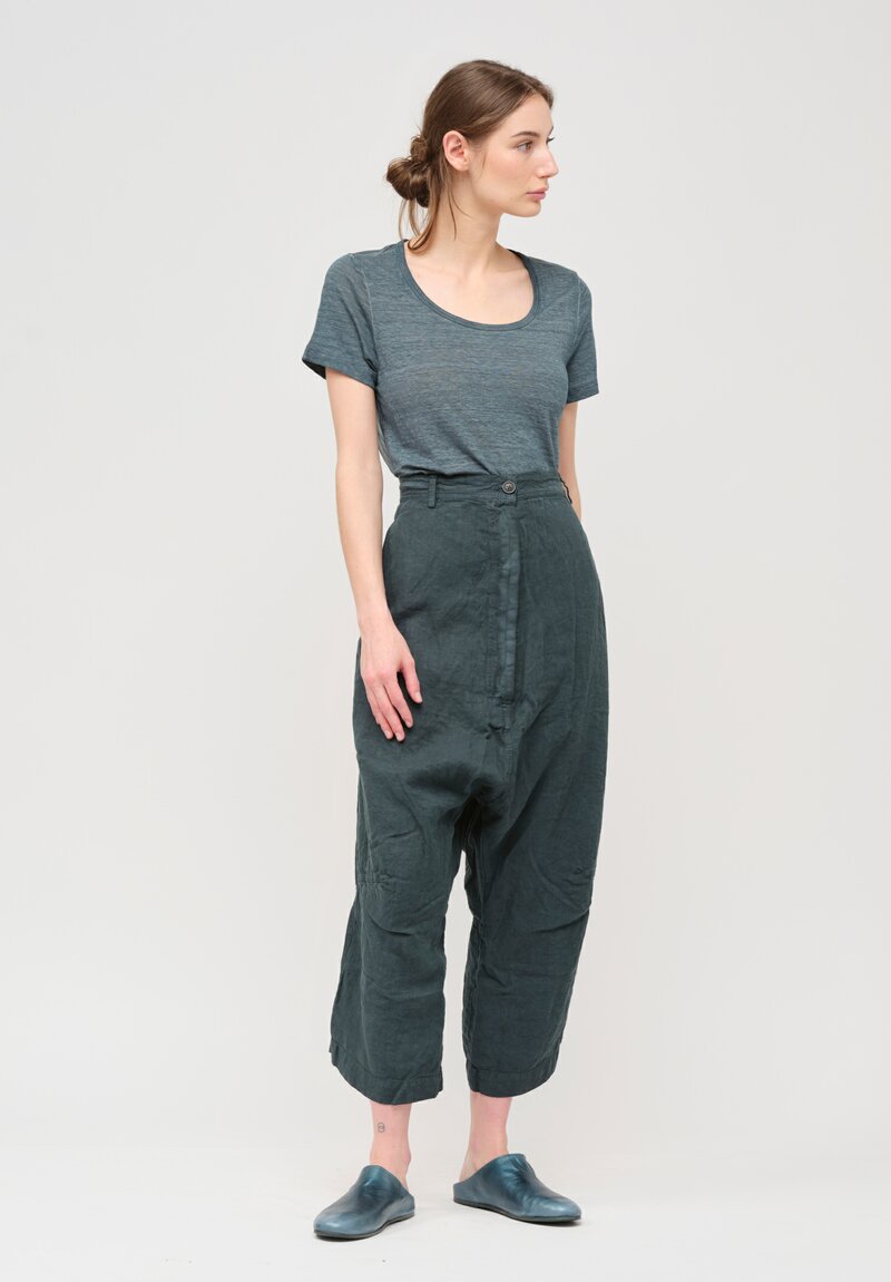 Rundholz Textured Linen Drop Crotch Trousers in Tulip Green	