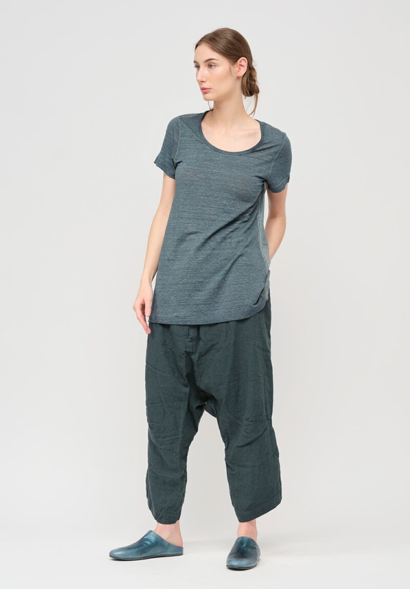 Rundholz Textured Linen Drop Crotch Trousers in Tulip Green	