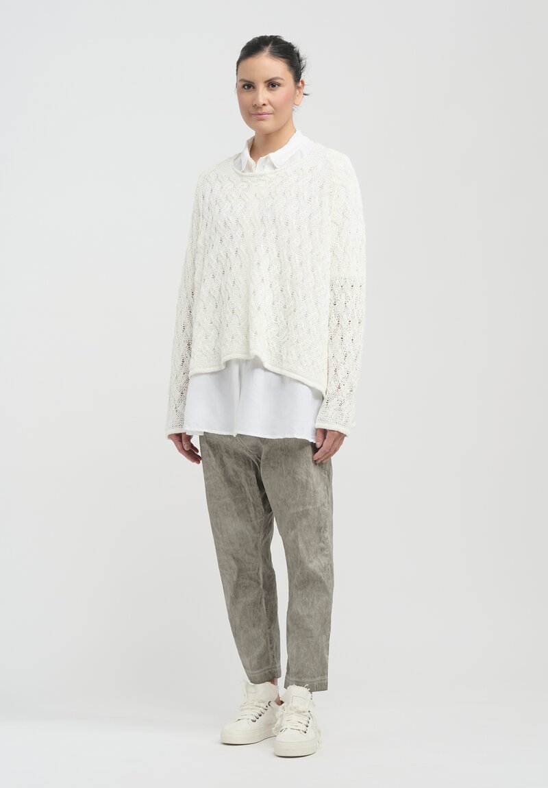 Rundholz Linen & Cotton Crossknit Pullover in Callas White