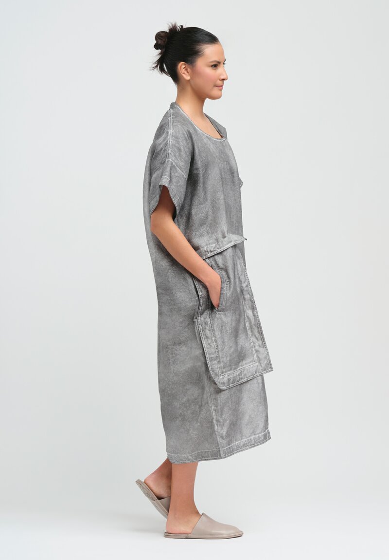Rundholz Dip Cotton & Silk Patch Pocket Dress in Coal Cloud Grey	