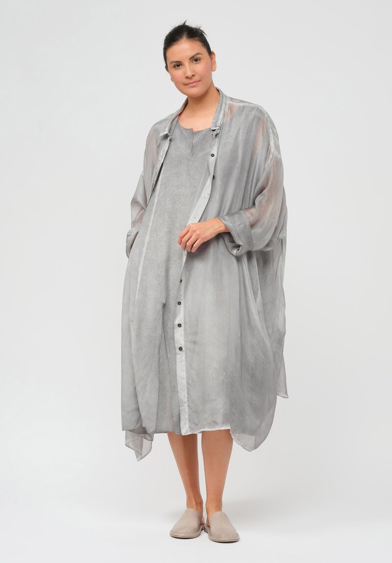 Rundholz Dip Silk Balloon Dress in Coal Cloud Grey	