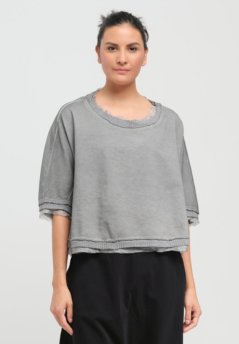 Rundholz Dip Silk Edge Relaxed Cotton Pullover in Coal Cloud Grey