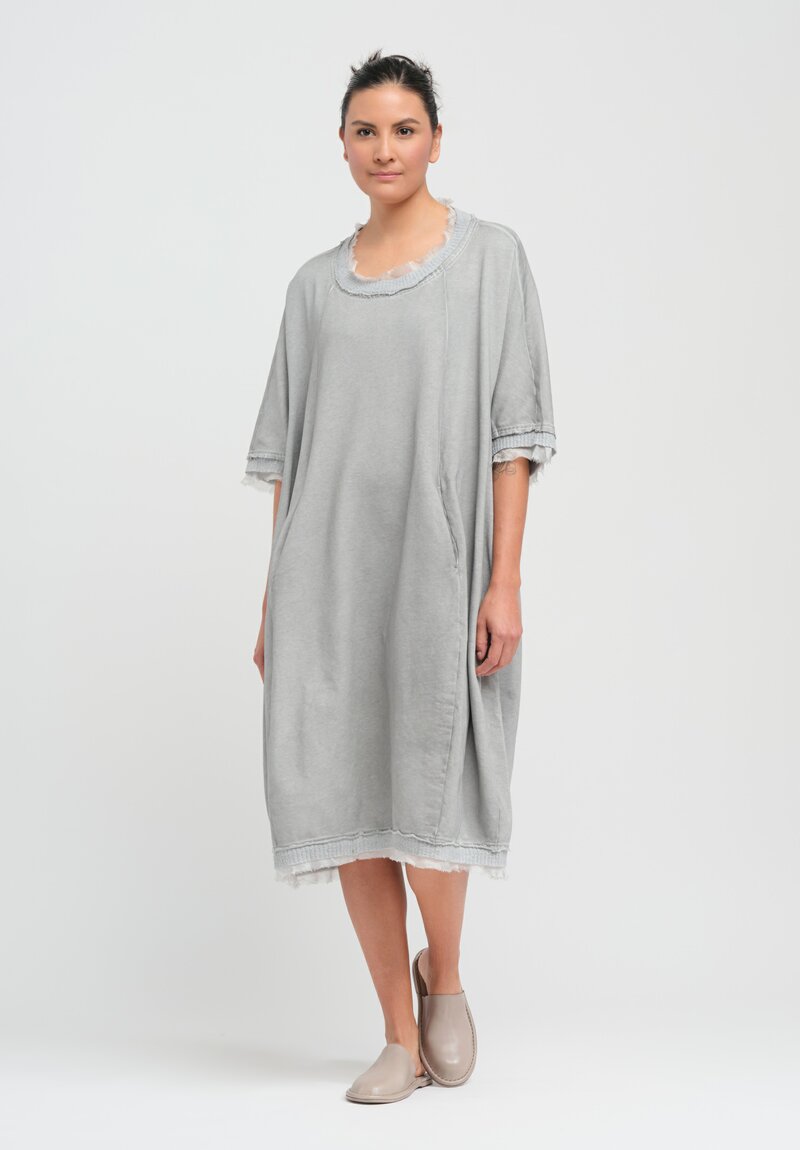 Rundholz Dip Silk Edge Relaxed Cotton Dress in Coal Cloud Grey	